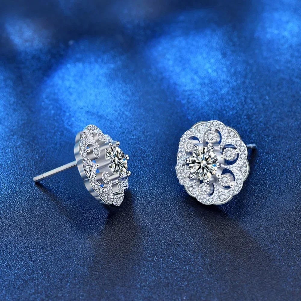 Certified 1ct. t.w. Diamond Moissanite Flower Stud Earrings NEW